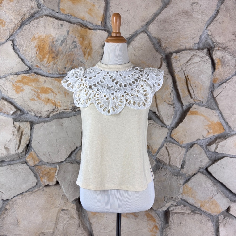 See by Chloé Eyelet Trim Top Butter Cream | XS-S